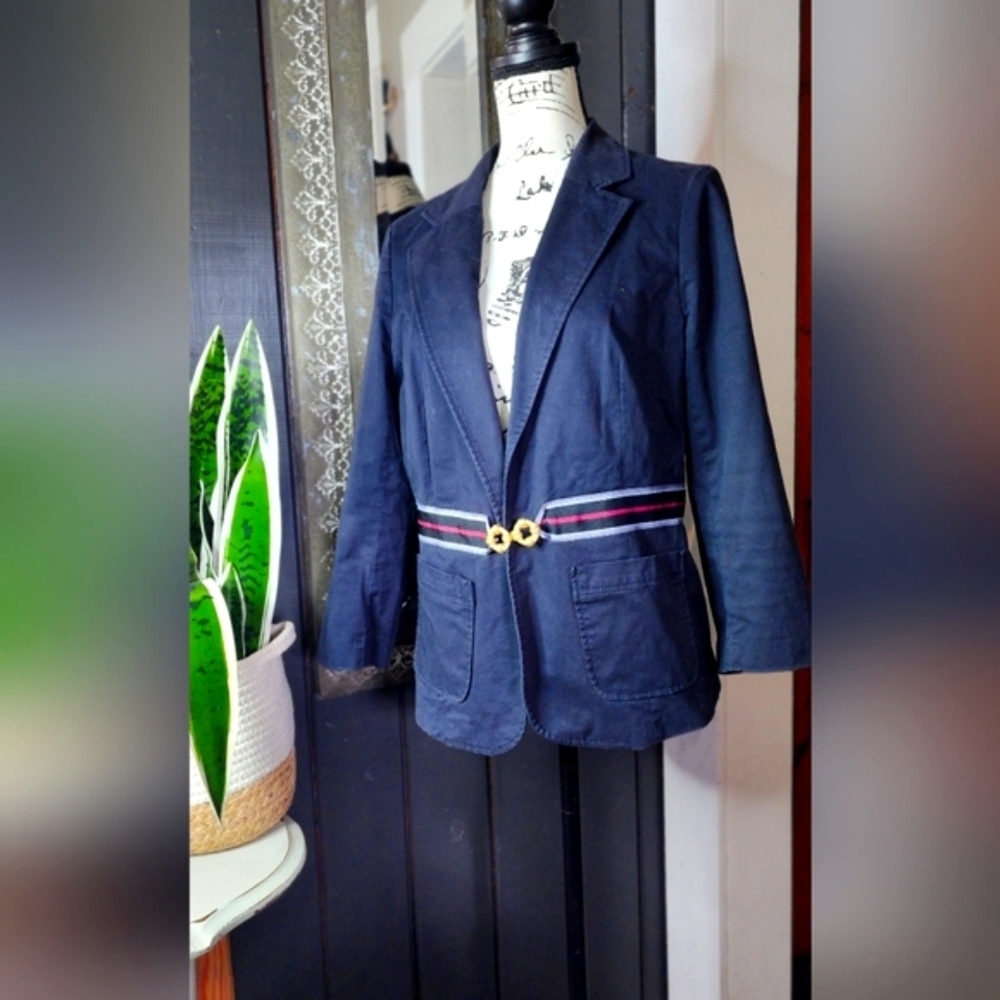 Elevenses Navy Blazer with Striped Details